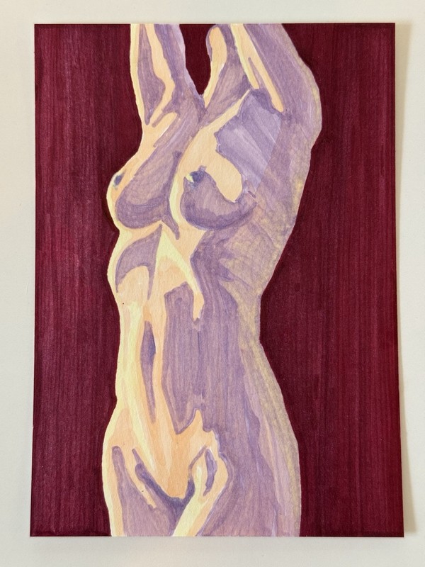 Original Ink Painting Expressive Purple Female Figure Study Figurative Art OOAK