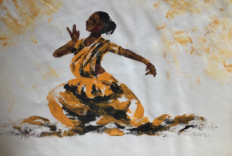 Indian Classical Dancer Painting Acrylic on Canvas Ghanshyam Kashyap Art Modern