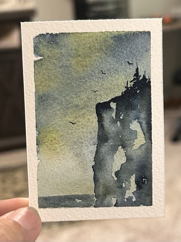 ACEO Lake Superior 20, Landscape Abstract, Watercolor Painting By Sasha Lehto