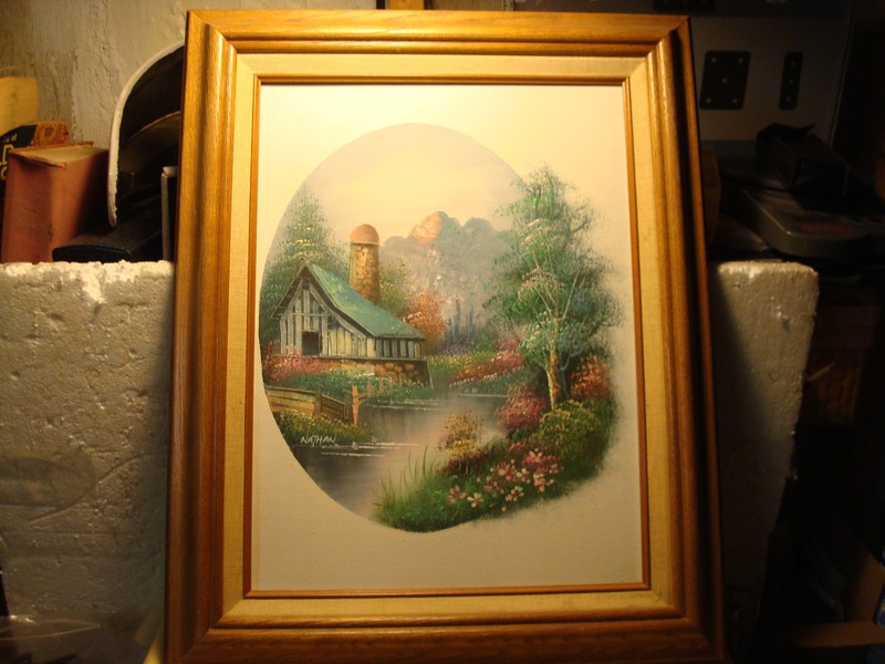 NATHAN WINTER Listed Artist OIL on CANVAS Scene of Cabin on Creek