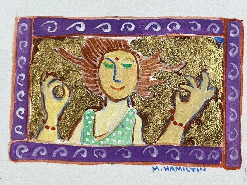 Mary Hamilton Original Watercolor Gold Leaf Painting 3”x5” Meditation For Peace gallery