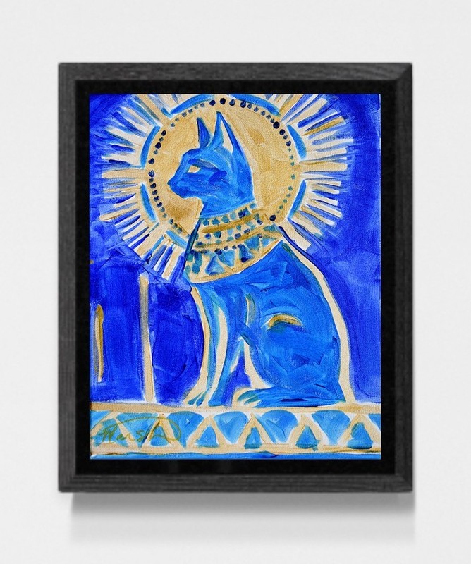 Original Expressionism Abstract Cat Gold 11×14 Acrylic Canvas Painting Signed