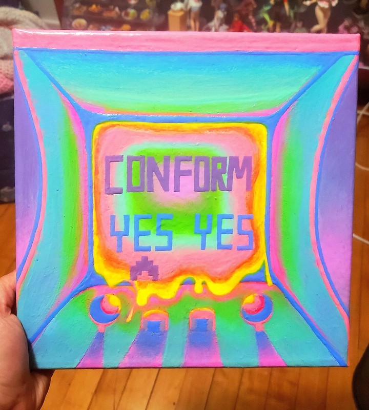 Handmade Painting 80s arcade cabinet neon conform acrylic painting and resin