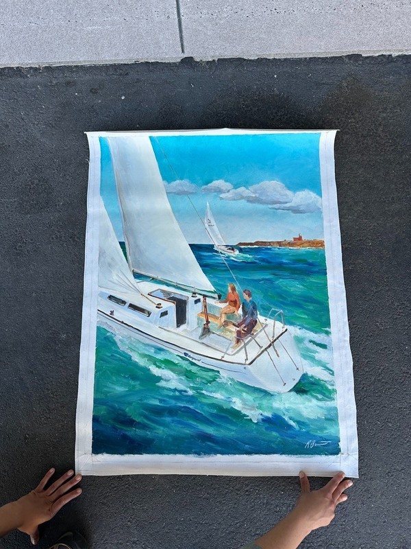 Sailing Off the Coast – Original Acrylic Painting on Unstretched Canvas 36x26 gallery