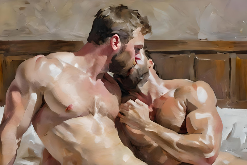 Original gay LGBTQ art giclée painting «Muscle Love 5» signed/numbered