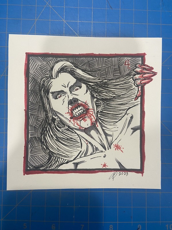 ACEO Original Female Lady Vampire Halloween Art Alex Lugo Holiday Fall OOAK