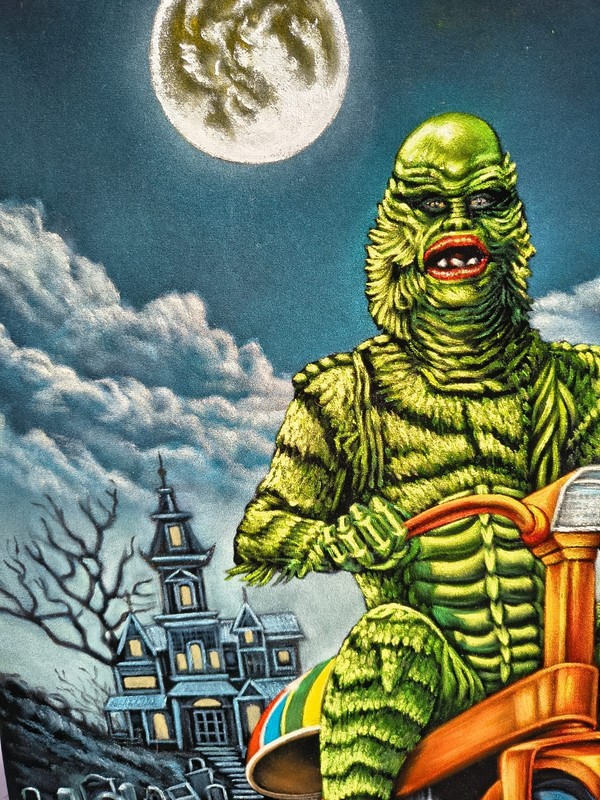 Creature from The Black Lagoon MasterPiece Art Black Velvet Oil Painting 18 x 24 gallery