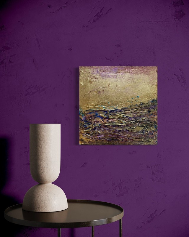 Modern Original 24 Carat Gold Leaf Small Painting Purple Heavy Texture Anya gallery