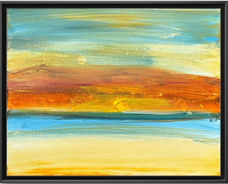 Sunset Abstract Ocean 11×14 Canvas Original Mixed Media Art Painting Signed MCR