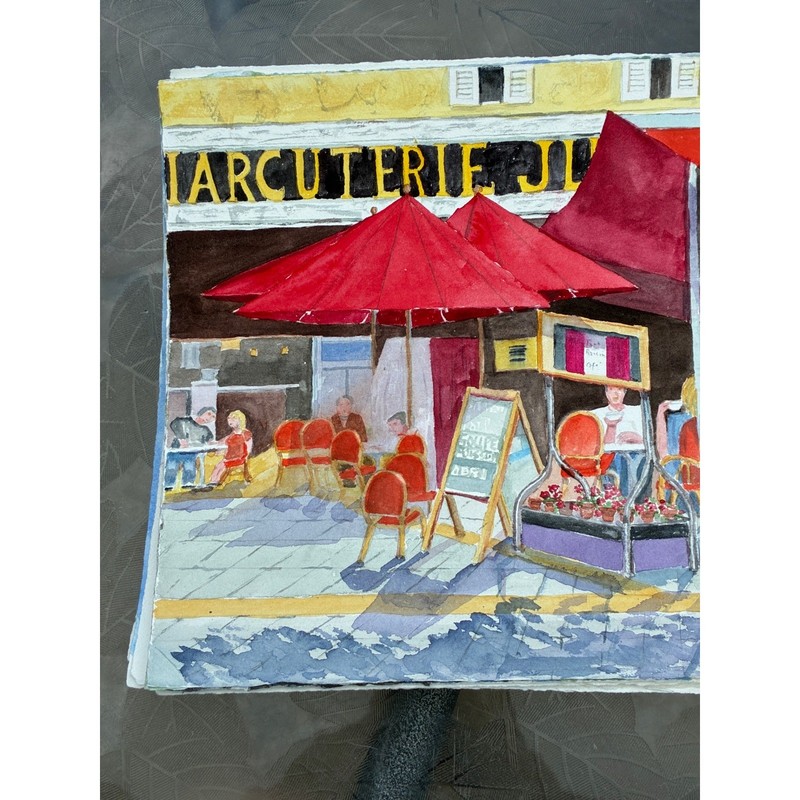 Nice Cafe Original Watercolor Painting French Street Scene 2004 Warren C Plauche gallery