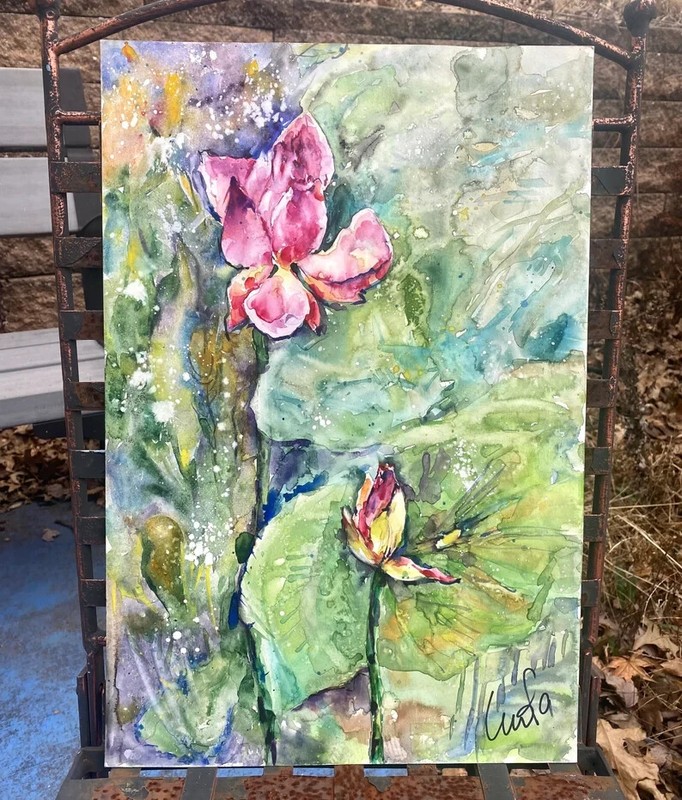 ORIGINAL Watercolor Painting Lotus Painting, Watercolor Lotus Flower 18x12 inch gallery