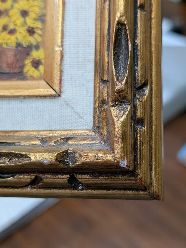 Vintage Miniature Oil Painting Yellow daisy flowers Gold Frame Floral gallery