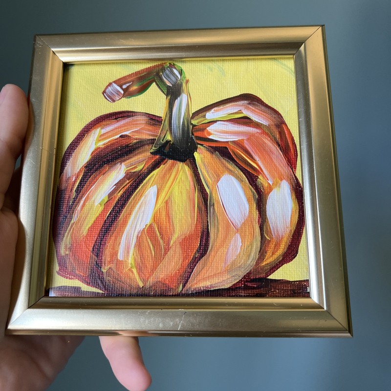 Fall,pumpkin ,original,miniature Painting,small,mini,framed gallery