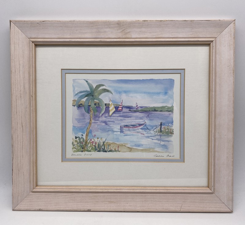 Original Sarah Malin Sailing Away Watercolor One Of A Kind Signed Framed Matted