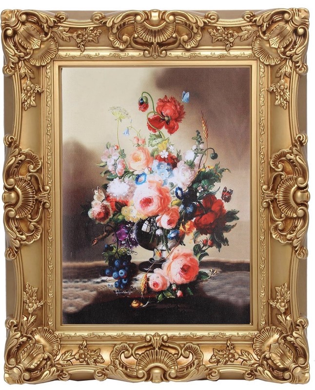 Antique Bronze Gold Ornate Framed Oil Painting Flowers Still Life 27×23.5in