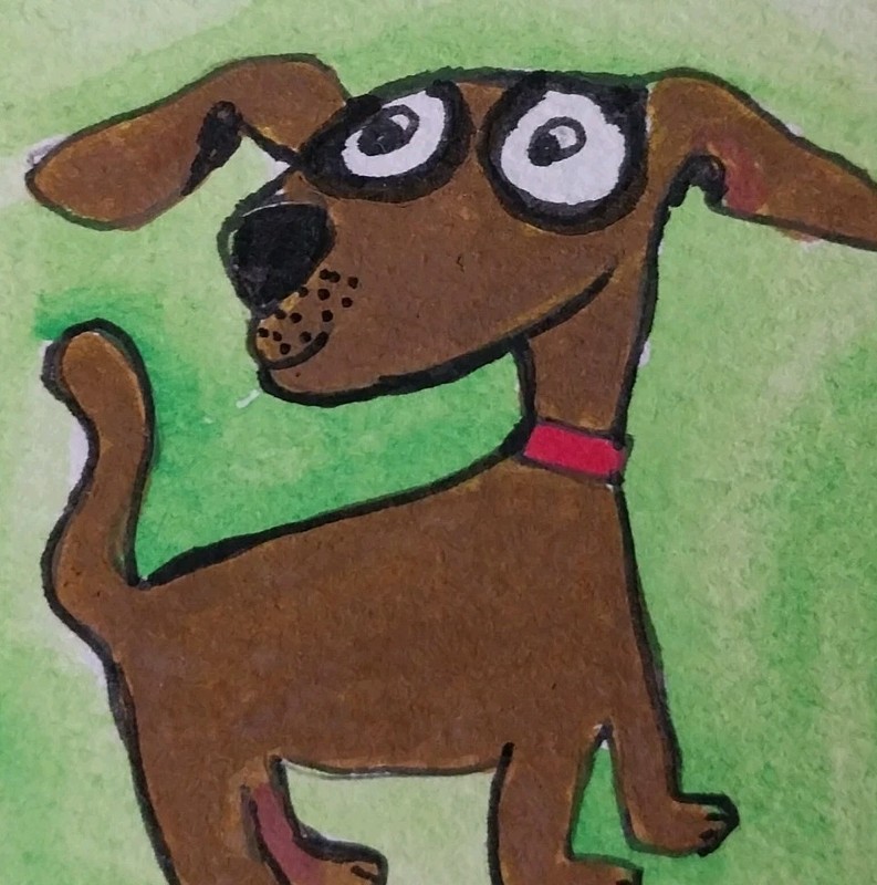 GAT ATC ACEO Painting IMPRESSIONISM Collectible ORIGINAL Puppy Dog Red Collar