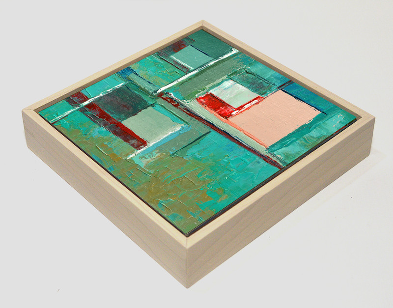 "Urban Pulse" Pink Teal Abstract Oil Painting Framed, Modern Minimalist Wall Art gallery