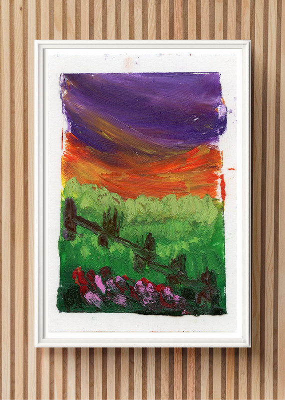 ACEO/ ATC Field and Fence Landscape Oil Pastel Original Artwork SaraClaireArt