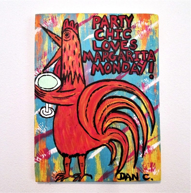 Outsider folk art original painting folk Party Chic Margarita #dancfolkart Dan C