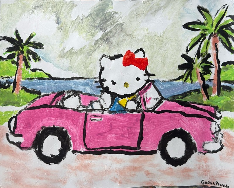 GOOSEPICKLE #25 Cartoon Kitty 14×11 Inch Impressionism Original Modern Paper Art