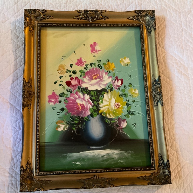 Vintage roses floral flower original PAINTING hand painted yellow pink gallery