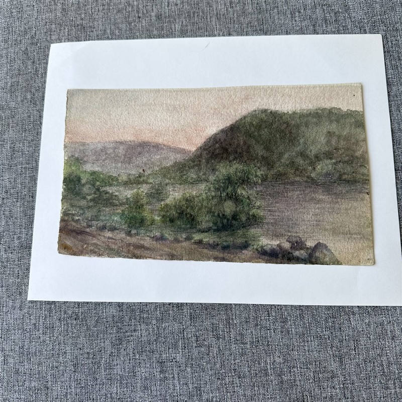 Vintage Watercolor Painting Mountain Desert Landscape Muted Colors Small