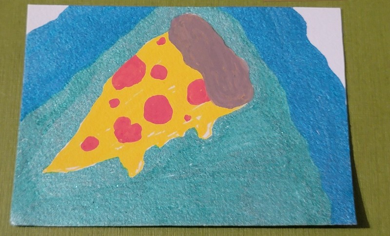 ACEO Original Pizza with Pepperoni and Cheese Acrylic Marker Art Card 2.5 x 3.5 gallery