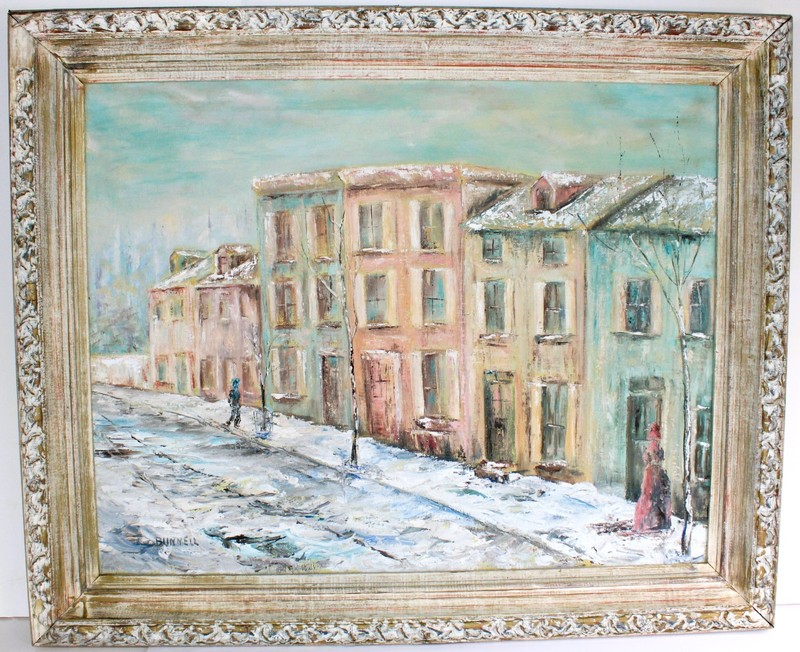 MAXINE BUNNELL VINTAGE LARGE OIL PAINTING CANVAS SIGNED TYSON STREET BALTIMORE