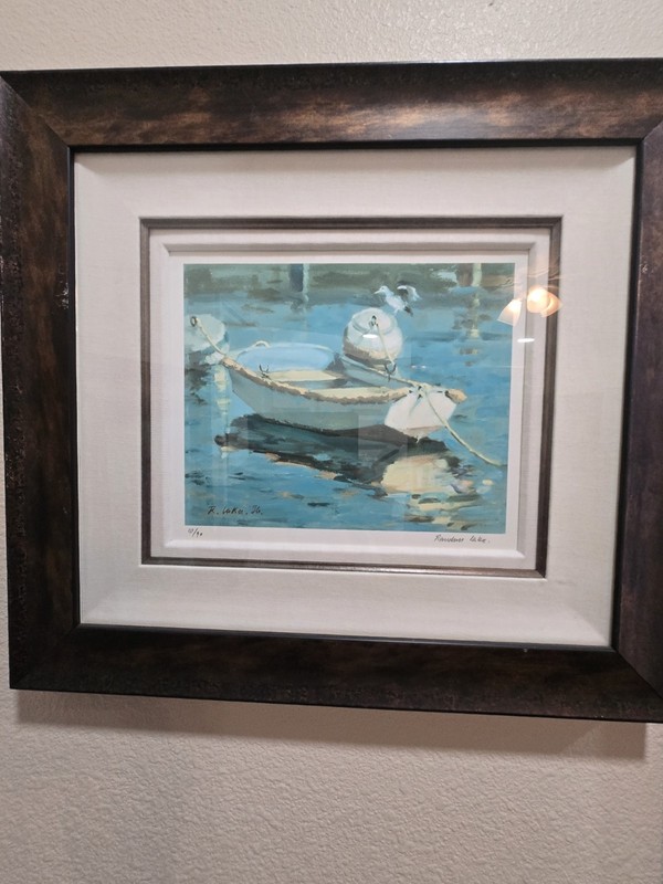 A Boat by The Sea WITH SEAGULLS by R. LUKE Signed Painting