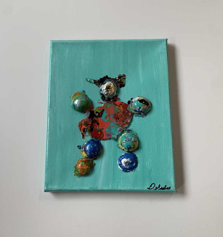 Original Painting Multi Mixed Media Abstract Figural “The Painter” Signed
