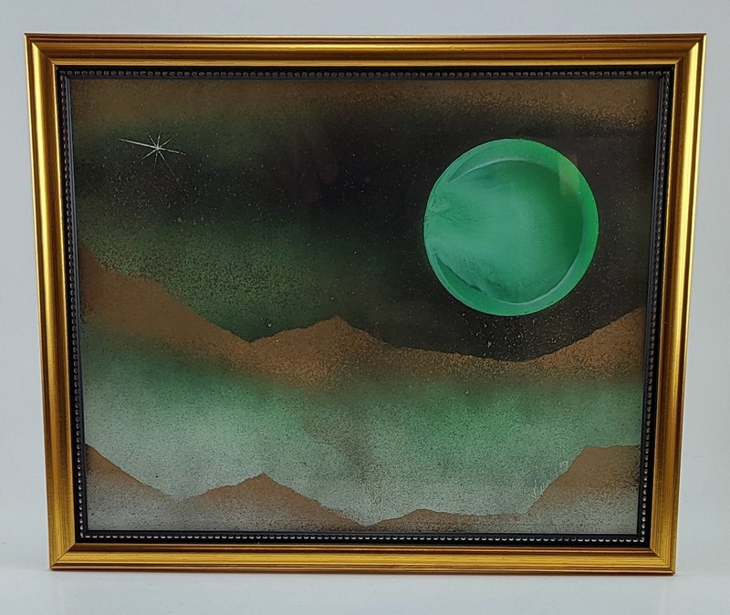 Jason Girard artwork aerosol urban type painting in green to gold 10x13 in size. gallery