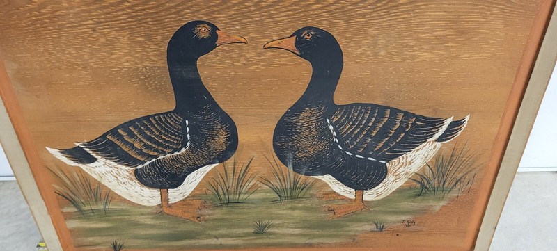 Folk art painting Folk Art Waterfowl Painting On Wood Board 1984 J. Kirby gallery