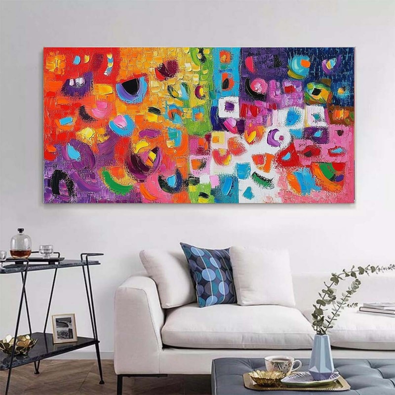 Abstract Texture Hand Painted Oil Painting on Canvas Living Room Pink Red Green gallery