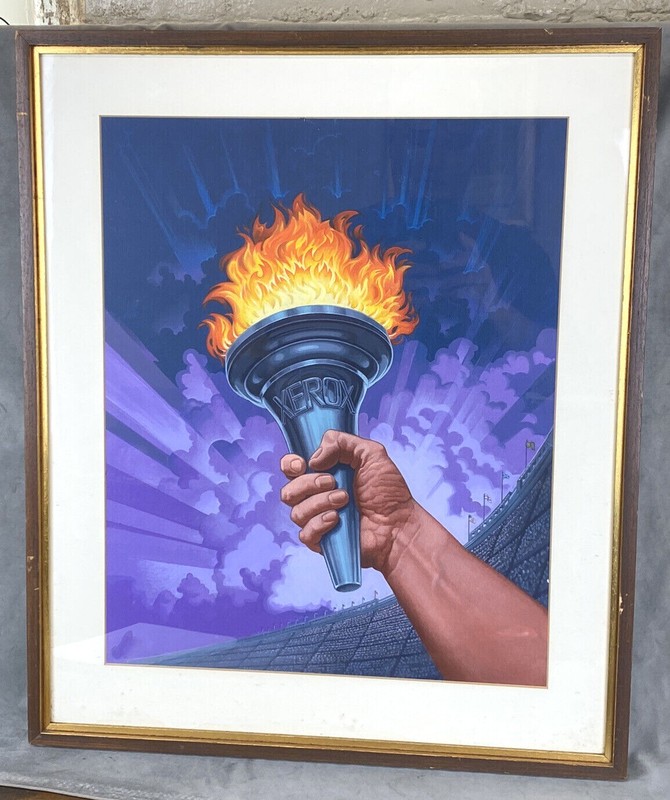 Original 1996 Oil Painting Olympic Torch «XEROX» Sponsorship 25 1/4″ x 21 1/4″