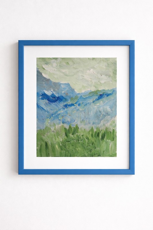 Original Mountain Meadow Landscape Painting 11×14 Acrylic on Canvas Blue Green I