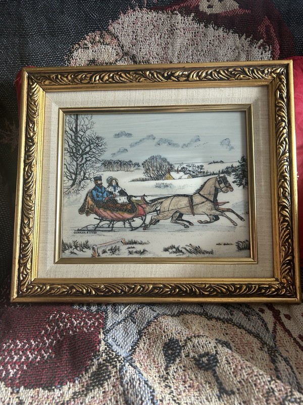 Rare Currier & Ives Hand Colored Artini Engraving The Road Winter, Vintage