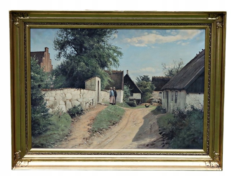 Niels Walseth Farmyard Figures Oil Painting Signed Original Framed