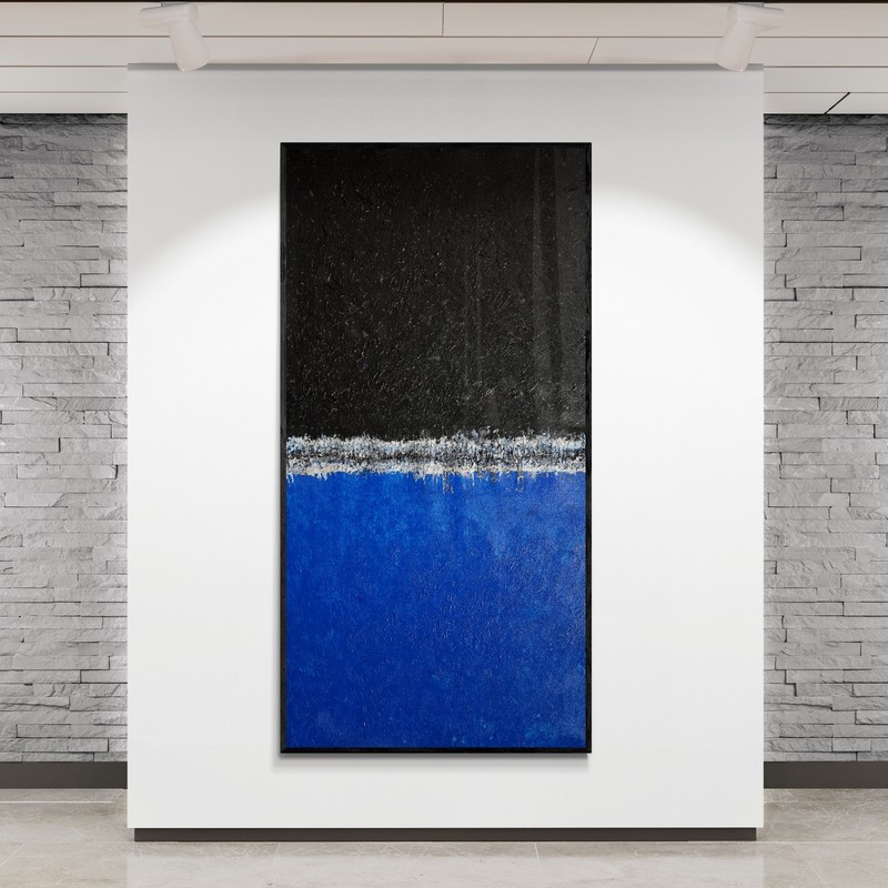 XXL Rothko Style Blue & Black Color Field Abstract Art Painting 59x30 in gallery
