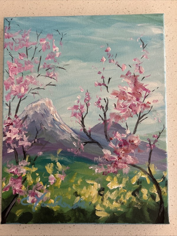 Cherry blossoms Spring Mountains Landscape Original Calm Pink Purple Green gallery