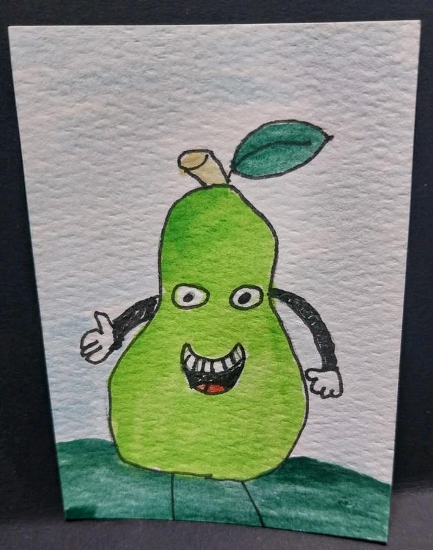 ACEO Original Art Card ATC Watercolor OOAK Pear Fruit Whimsical Painting GAT gallery