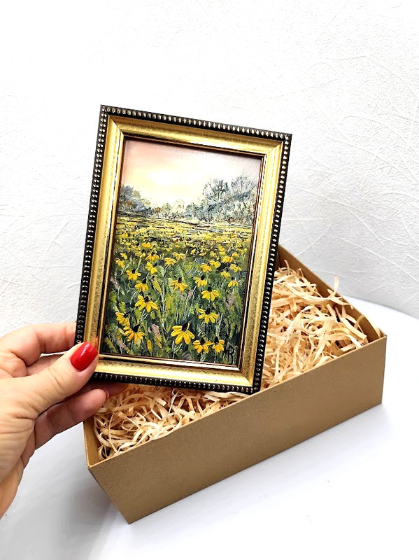 Original Oil Painting 4x6 in Framed Signed Spring Landscape Impasto Art gallery
