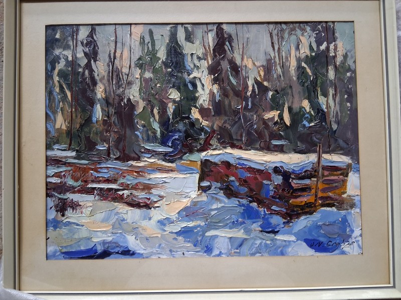 Otto N. Grebze original winter oil painting Latvian Baltic artist