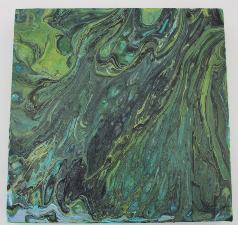 Green Abstract Original Acrylic Painting on Canvas Wall Art Fluid style «Greeny»
