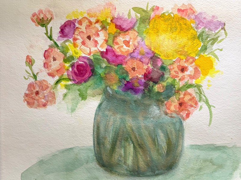 Silvia Trujillo Art original colorful flower bouquet matted watercolor painting