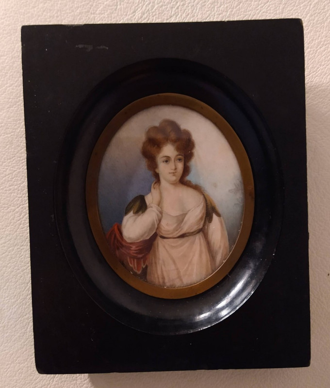 Miniature Portrait Painting English or French woman in neoclassic dress 19th c gallery