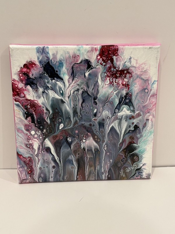 Pink, Blue, & Black Abstract 8×8 -One-of-a-Kind – Art Painting blind artist made