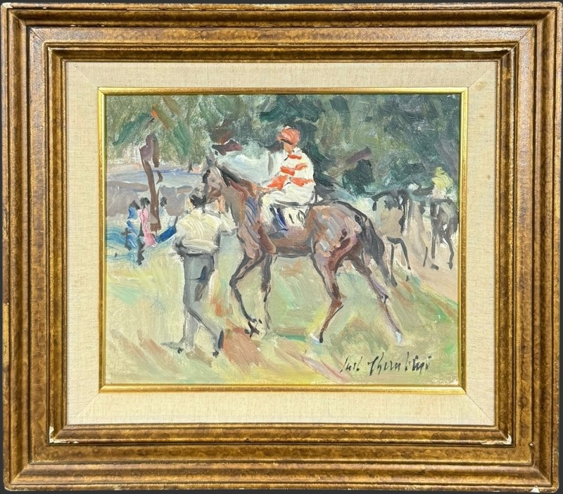 Carlo Cherubini (Italy,1897-1978) Equestrian Horse Riding Oil Painting On Canvas