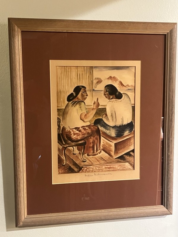 Mexico folk art mixed media Terry Waldo Original painting «Indian Fisherwomen»