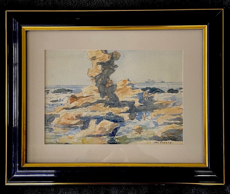 Original Framed Watercolor Painting Signed «Fisherman’s Cove, Laguna Beach, CA»