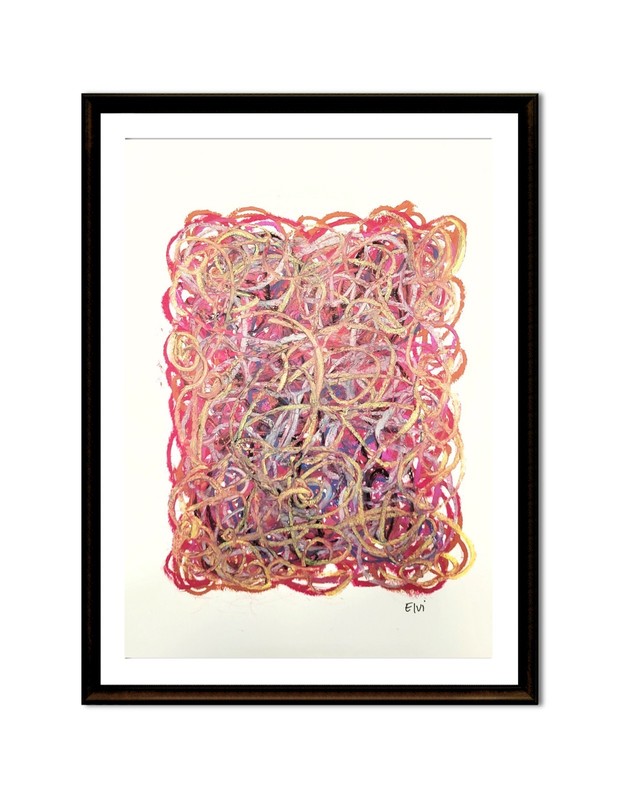 Elvi Pink Original Abstract Art 8.5×11 Painting On Paper Oil Pastel Modern Art